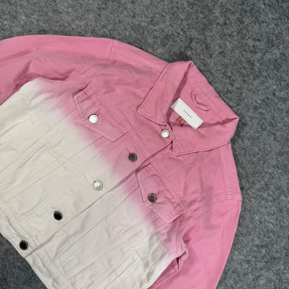 BlankNYC Womens Pink‎ White Ombre Denim Jacket Cropped Dip Dye Size L NWT